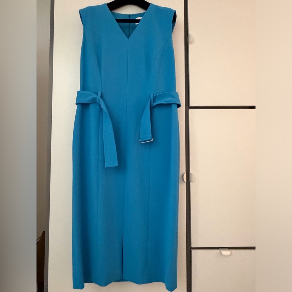 Boss Vibrant Turquoise Midi Sheath Dress with Waist Ties